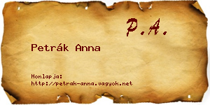 Petrák Anna névjegykártya